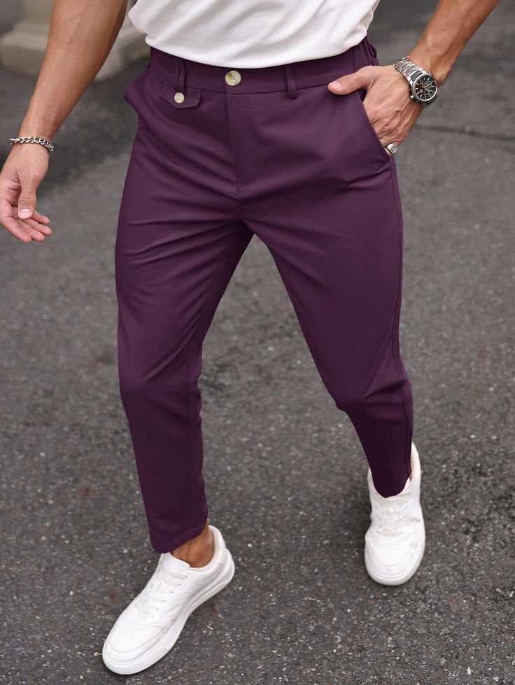 Manfinity Bizformal Men's Plain Pocket Weave Regular Fit Straight Trousers