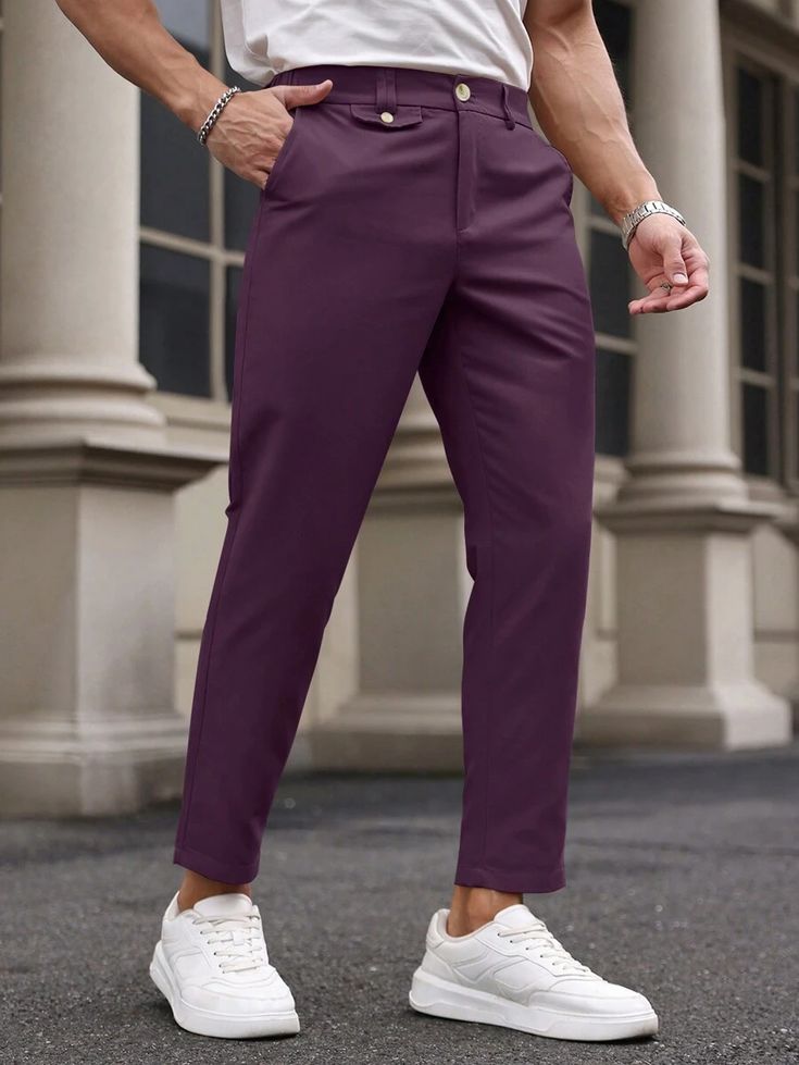 Manfinity Bizformal Men's Plain Pocket Weave Regular Fit Straight Trousers